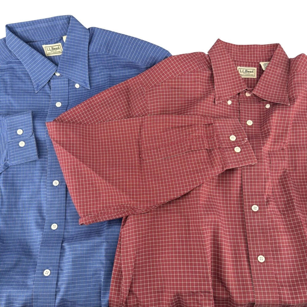 LL Bean Mens 2 Pack Button Down Shirts Medium Red Blue Grid Cotton OMT78 - Picture 1 of 9